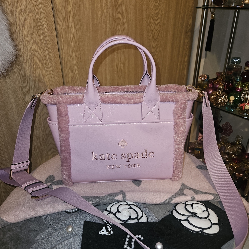Kate Spade Jett Faux Shearling Small Quartz Pink Tote Bag
